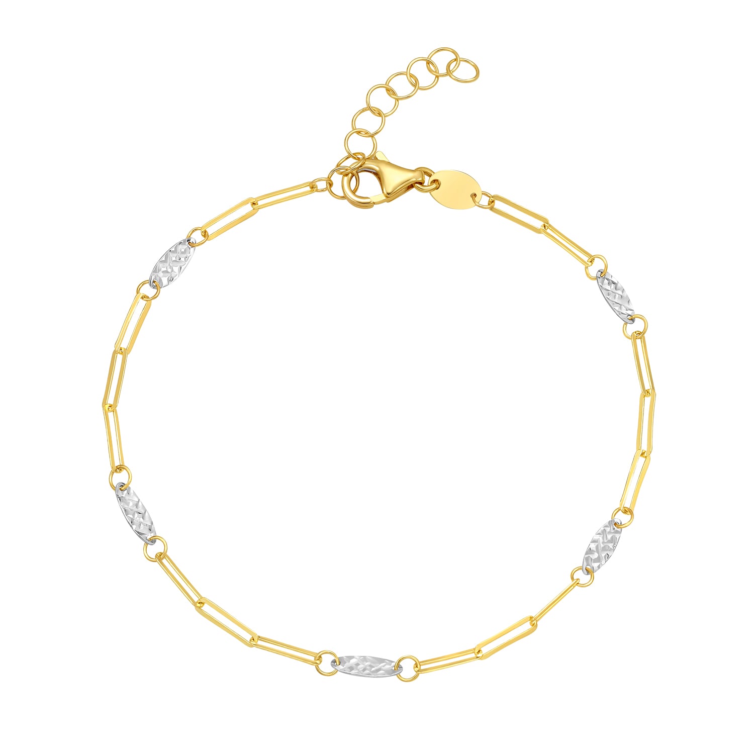 14K Two Tone Oval & Paperclip Link Bracelet