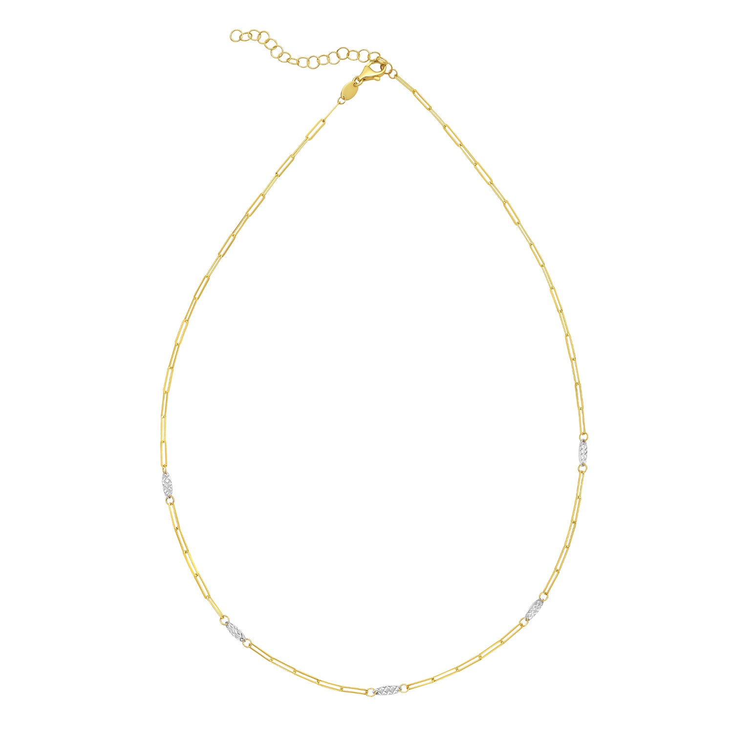 14K Two Tone Oval & Paperclip Link Necklace