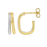 14K Two Tone Square Split Hoop Earrings